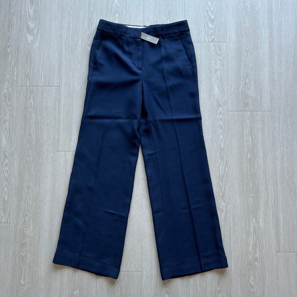 J Crew Cuffed Wide Leg Trouser In Luster Canvas Womens Size 6 Navy Classic Pants
